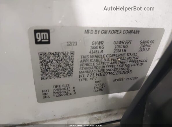 KL77LHE27RC204995 2024 CHEVROLET TRAX White Engine compartment view