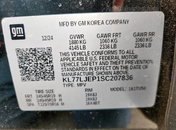KL77LJEP1SC207836 2025 CHEVROLET TRAX Black VIN კოდის სტიკერის ხედი