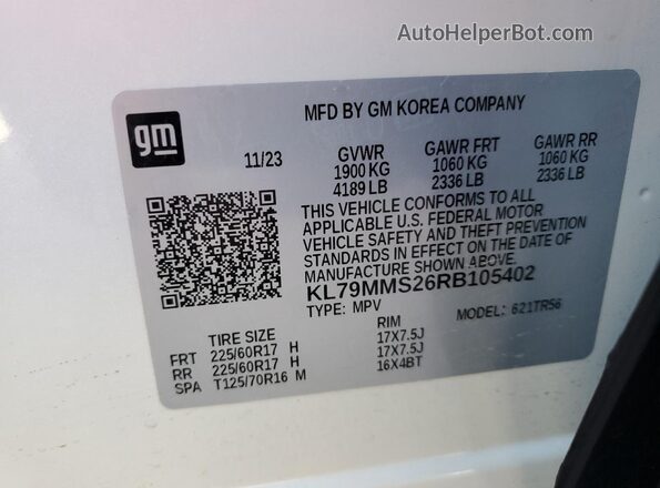 KL79MMS26RB105402 2024 CHEVROLET TRAILBLAZER White 