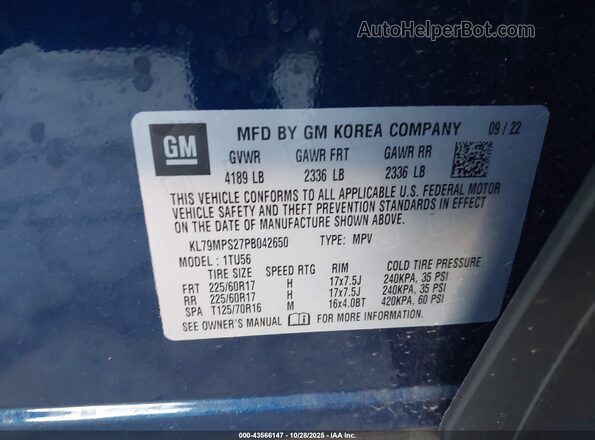 KL79MPS27PB042650 2023 CHEVROLET TRAILBLAZER Blue Շարժիչի բաժամունքի տեսք