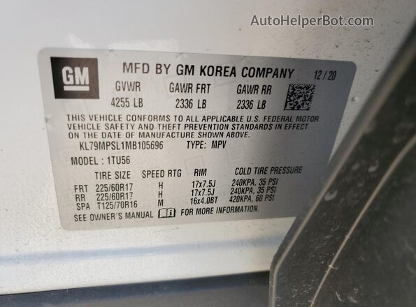 KL79MPSL1MB105696 2021 CHEVROLET TRAILBLAZER Белый 