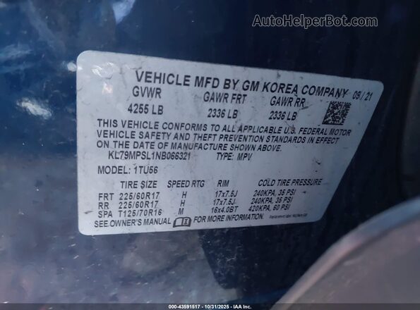 KL79MPSL1NB066321 2022 CHEVROLET TRAILBLAZER Blue Widok komory silnika