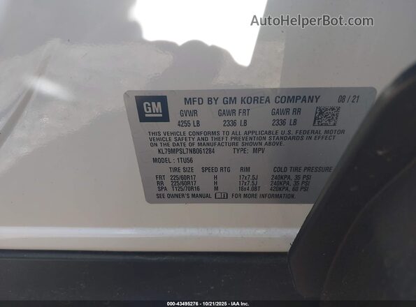 KL79MPSL7NB061284 2022 CHEVROLET TRAILBLAZER White Շարժիչի բաժամունքի տեսք
