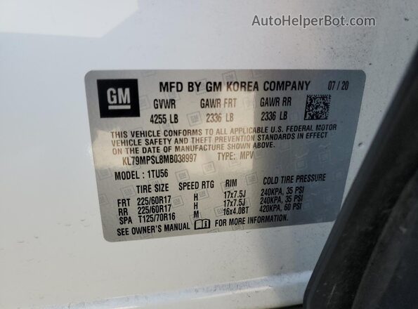 KL79MPSL8MB038997 2021 CHEVROLET TRAILBLAZER White 
