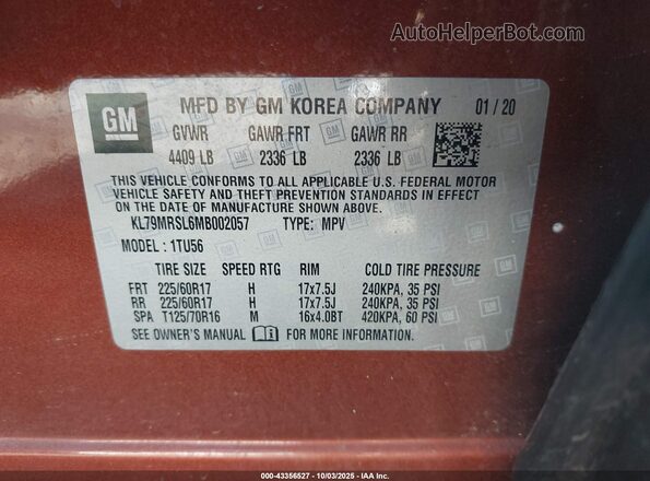 KL79MRSL6MB002057 2021 CHEVROLET TRAILBLAZER Orange Շարժիչի բաժամունքի տեսք