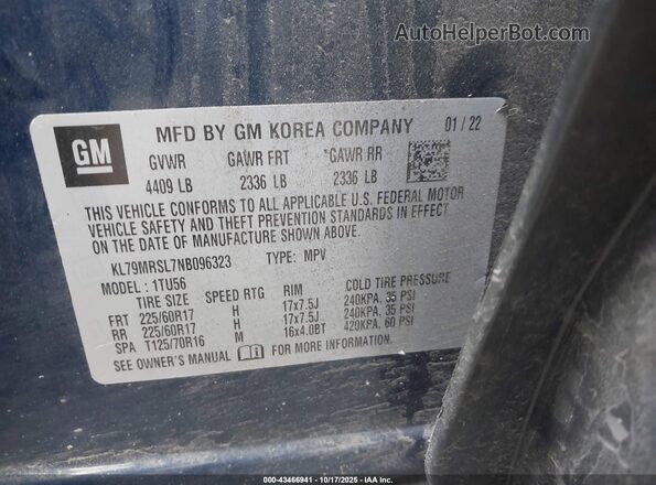 KL79MRSL7NB096323 2022 CHEVROLET TRAILBLAZER Blue Widok komory silnika
