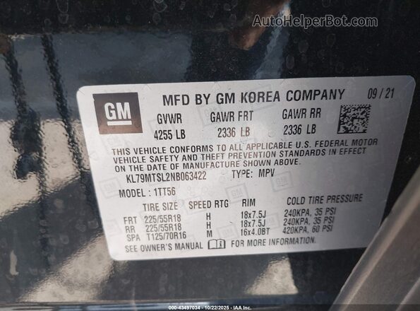 KL79MTSL2NB063422 2022 CHEVROLET TRAILBLAZER Black Вид підкапотного простору