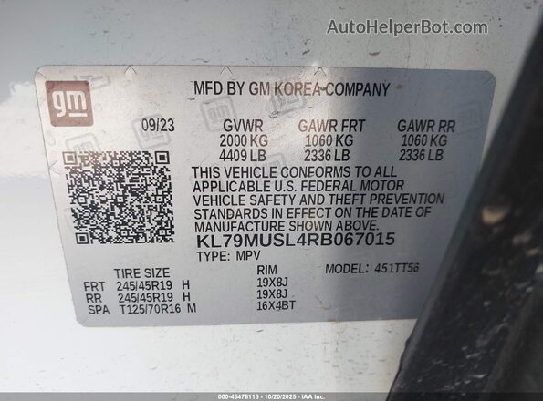 KL79MUSL4RB067015 2024 CHEVROLET TRAILBLAZER White Vista del compartimento del motor