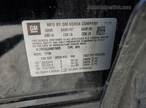 KL79MUSL9NB076609 2022 CHEVROLET TRAILBLAZER Black Widok komory silnika