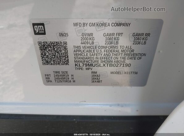 KL79MUSLXTB027190 2026 CHEVROLET TRAILBLAZER White 