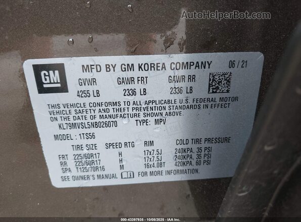 KL79MVSL5NB026070 2022 CHEVROLET TRAILBLAZER Brown Widok komory silnika