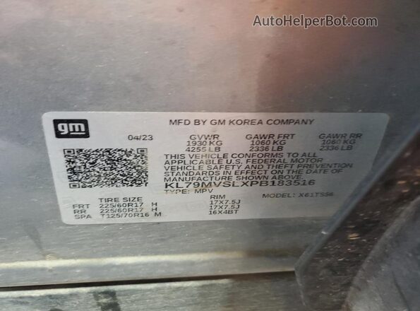 KL79MVSLXPB183516 2023 CHEVROLET TRAILBLAZER Gray Widok wnętrza 360 stopni