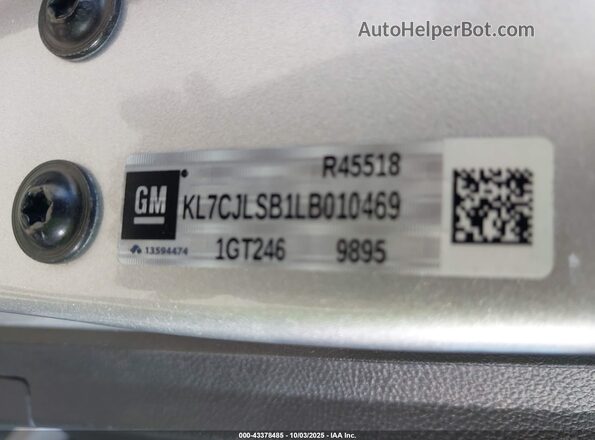 KL7CJLSB1LB010469 2020 CHEVROLET TRAX Silver Vista del compartimento del motor