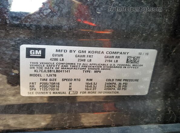 KL7CJLSB1LB041141 2020 CHEVROLET TRAX Black Вид підкапотного простору