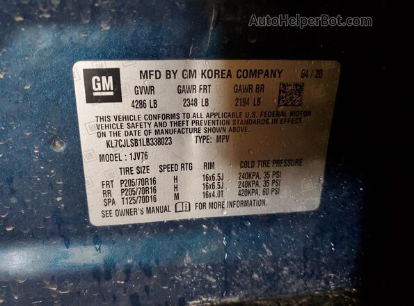 KL7CJLSB1LB338023 2020 CHEVROLET TRAX Blue Սալոնի 360 աստիճան տեսք