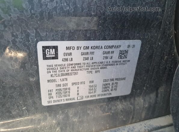 KL7CJLSB4MB327261 2021 CHEVROLET TRAX Gray Вид наклейки з VIN-кодом