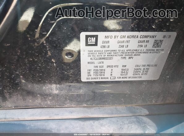KL7CJLSB9MB323321 2021 CHEVROLET TRAX Black ძრავის განყოფილების ხედი