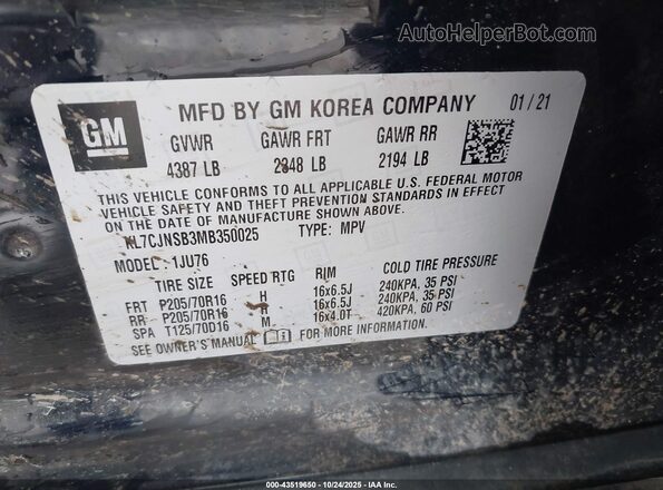 KL7CJNSB3MB350025 2021 CHEVROLET TRAX Dark Blue Շարժիչի բաժամունքի տեսք