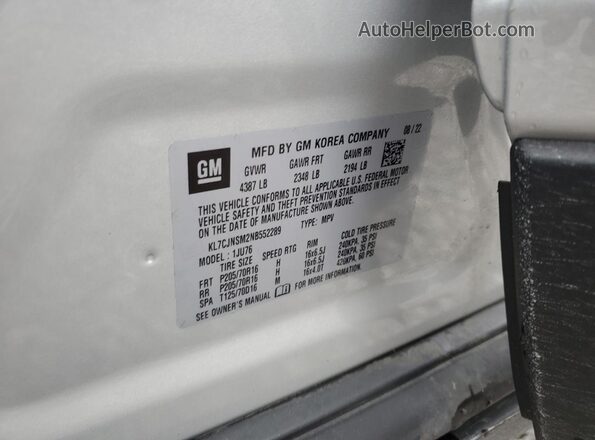 KL7CJNSM2NB552289 2022 CHEVROLET TRAX Silver Vista de la etiqueta del VIN