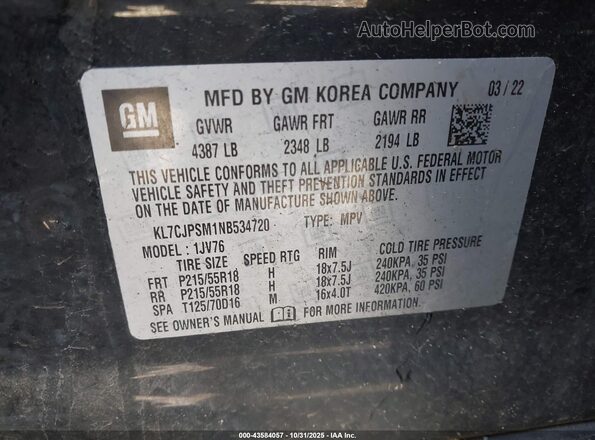 KL7CJPSM1NB534720 2022 CHEVROLET TRAX Black Vista del compartimento del motor