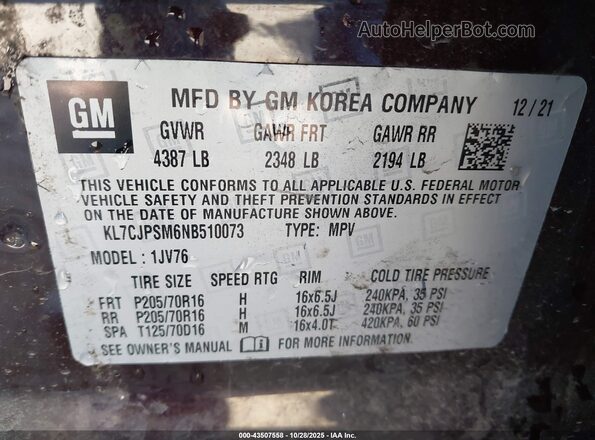 KL7CJPSM6NB510073 2022 CHEVROLET TRAX Burgundy Widok komory silnika