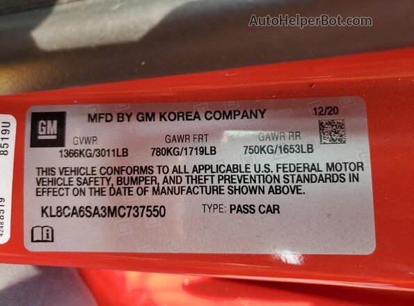 KL8CA6SA3MC737550 2021 CHEVROLET SPARK Красный Вид подкапотного пространства