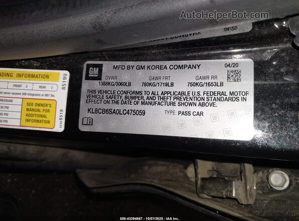 KL8CB6SA0LC475059 2020 CHEVROLET SPARK Black Engine compartment view