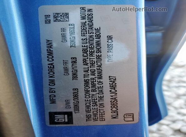KL8CB6SA1JC465427 2018 CHEVROLET SPARK Blue 