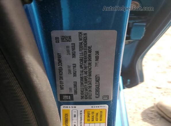 KL8CB6SA3LC462371 2020 CHEVROLET SPARK Blue Widok naklejki z numerem VIN