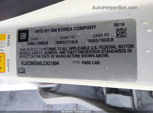 KL8CB6SA6LC421894 2020 CHEVROLET SPARK Белый Вид подкапотного пространства