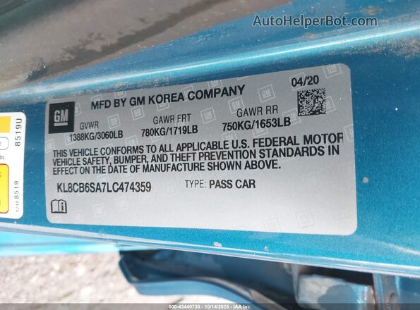 KL8CB6SA7LC474359 2020 CHEVROLET SPARK Blue Engine compartment view