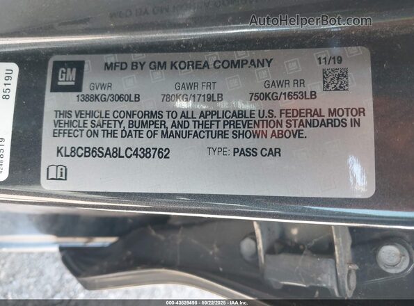 KL8CB6SA8LC438762 2020 CHEVROLET SPARK Серый Вид подкапотного пространства
