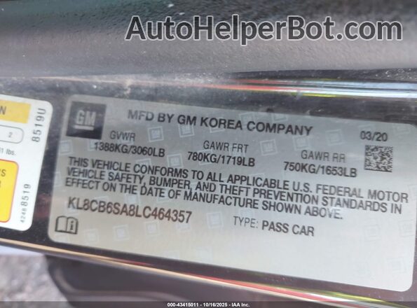KL8CB6SA8LC464357 2020 CHEVROLET SPARK Black Engine compartment view