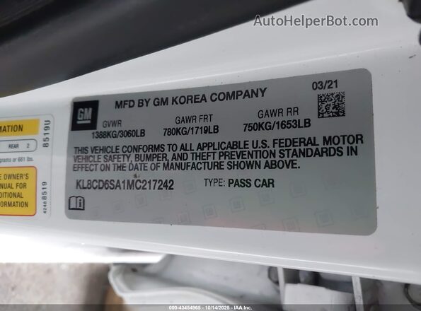 KL8CD6SA1MC217242 2021 CHEVROLET SPARK White Вид підкапотного простору
