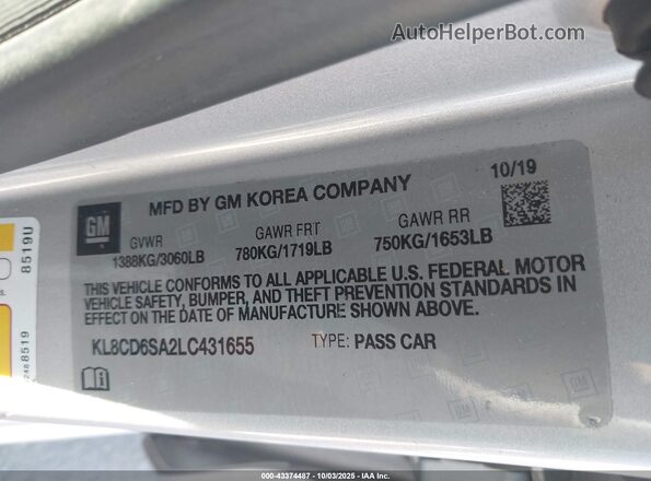 KL8CD6SA2LC431655 2020 CHEVROLET SPARK Silver Rear seats view