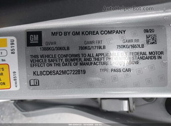 KL8CD6SA2MC722819 2021 CHEVROLET SPARK Silver Engine compartment view