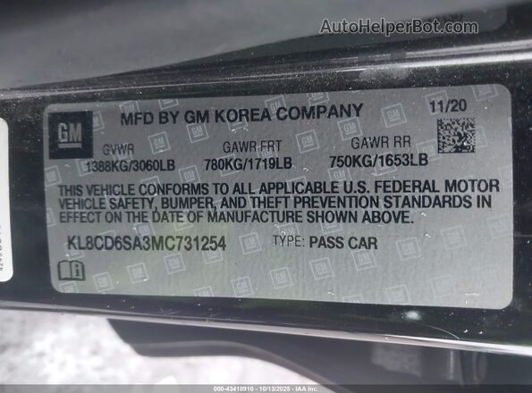KL8CD6SA3MC731254 2021 CHEVROLET SPARK Black Engine compartment view