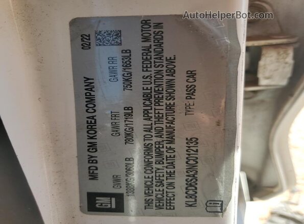 KL8CD6SA3NC012135 2022 CHEVROLET SPARK Белый 