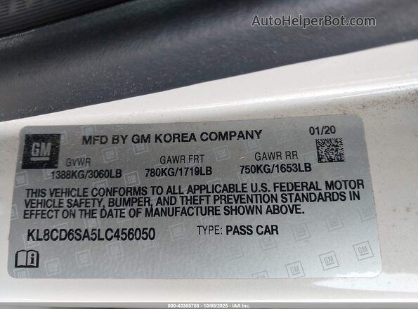 KL8CD6SA5LC456050 2020 CHEVROLET SPARK Cream Engine compartment view