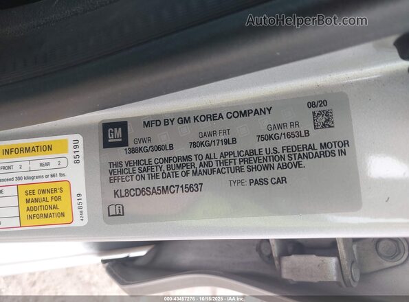 KL8CD6SA5MC715637 2021 CHEVROLET SPARK Silver Engine compartment view