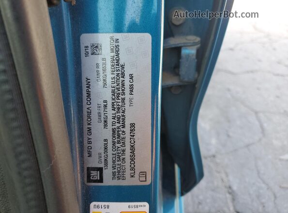 KL8CD6SA6KC747638 2019 CHEVROLET SPARK Blue Вид підкапотного простору