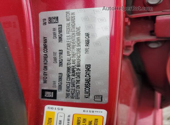 KL8CD6SA6LC419458 2020 CHEVROLET SPARK Red Engine compartment view