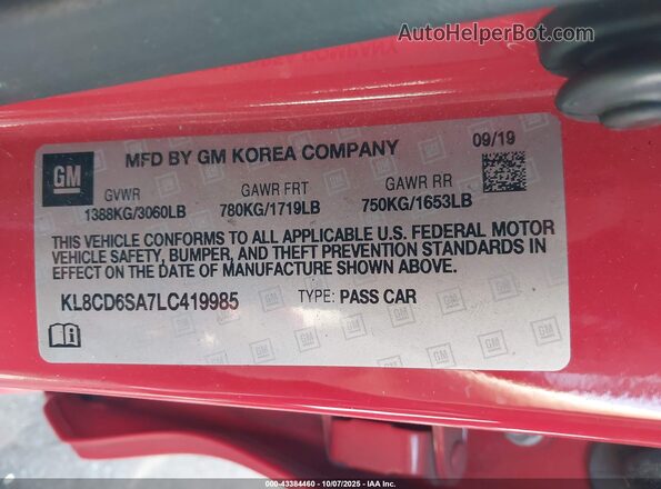 KL8CD6SA7LC419985 2020 CHEVROLET SPARK Red Engine compartment view