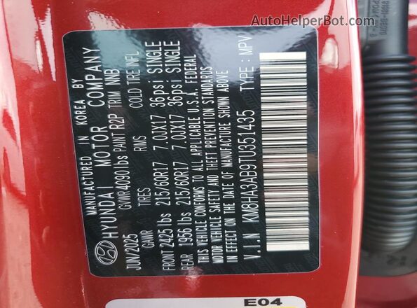 KM8HA3AB9TU351435 2026 HYUNDAI KONA Red Панорамний вид салону 360°