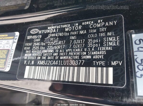 KM8J2CA41LU130377 2020 HYUNDAI TUCSON Black Engine compartment view