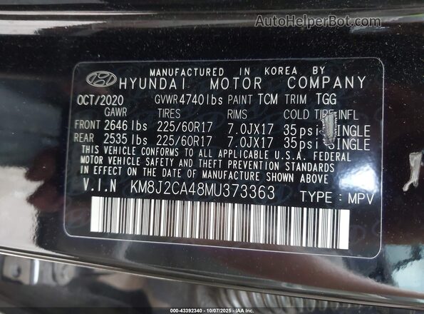 KM8J2CA48MU373363 2021 HYUNDAI TUCSON Black Widok komory silnika