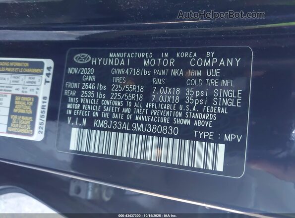 KM8J33AL9MU380830 2021 HYUNDAI TUCSON Black Vista del compartimento del motor