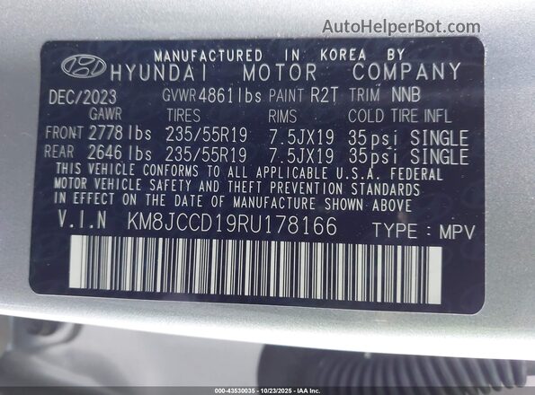 KM8JCCD19RU178166 2024 HYUNDAI TUCSON HYBRID Silver Շարժիչի բաժամունքի տեսք