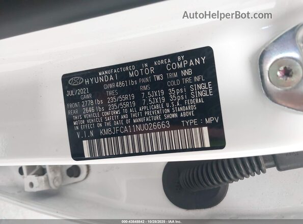 KM8JFCA11NU026663 2022 HYUNDAI TUCSON HYBRID White 