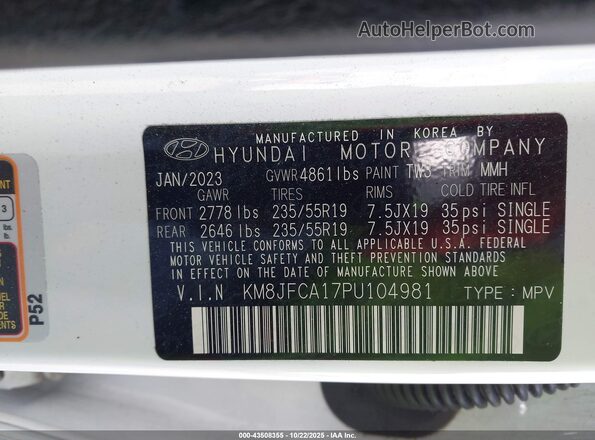 KM8JFCA17PU104981 2023 HYUNDAI TUCSON HYBRID White Vista del compartimento del motor